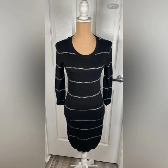 🖤 French Connection Stripped Long Sleeve Dress Size 6 - Picture 7 of 8